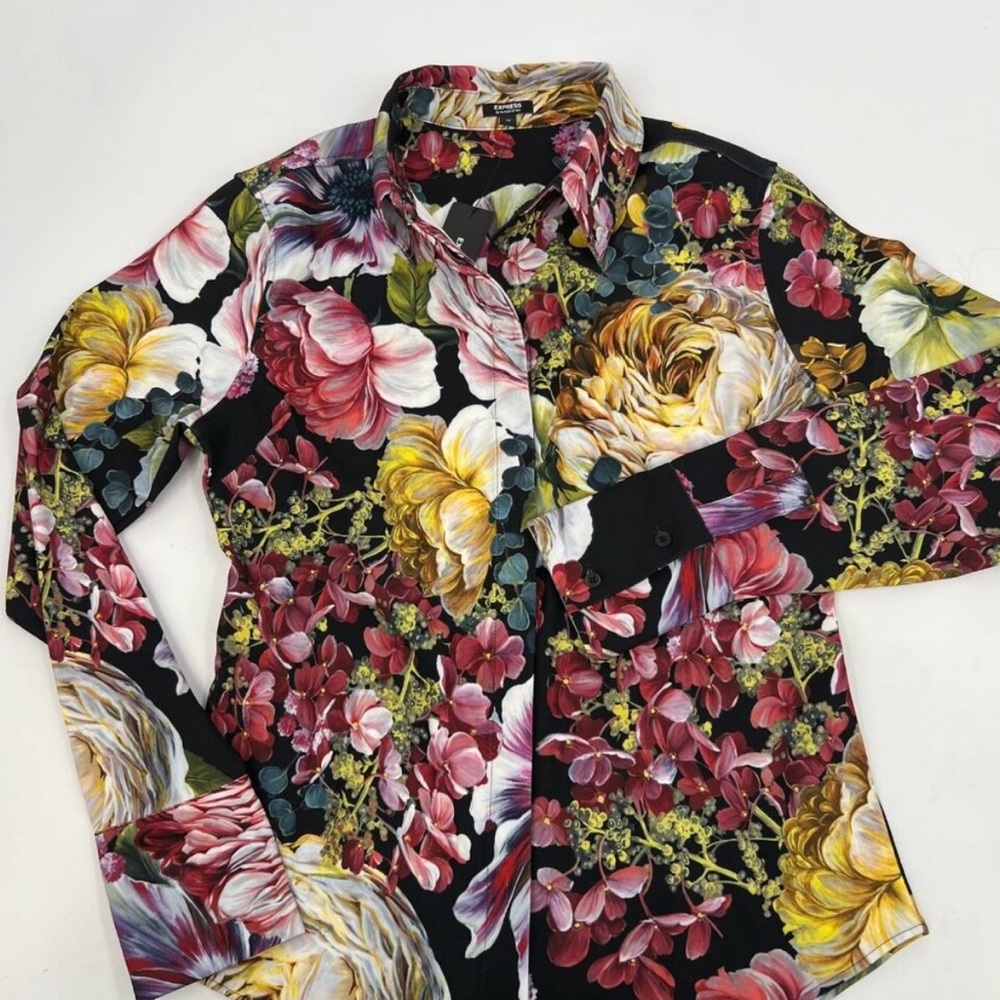 Express Black/Yellow Floral Button Up Blouse | New With Tags